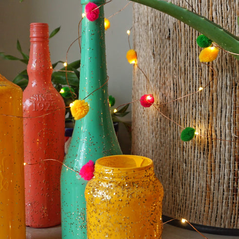 Pom Pom String Lights - Cosy Fairy Lights - Romantic Gift - DIY Pom Pom Decor for Mehendi - Mood Lighting - Buy Online India - Free Shipping